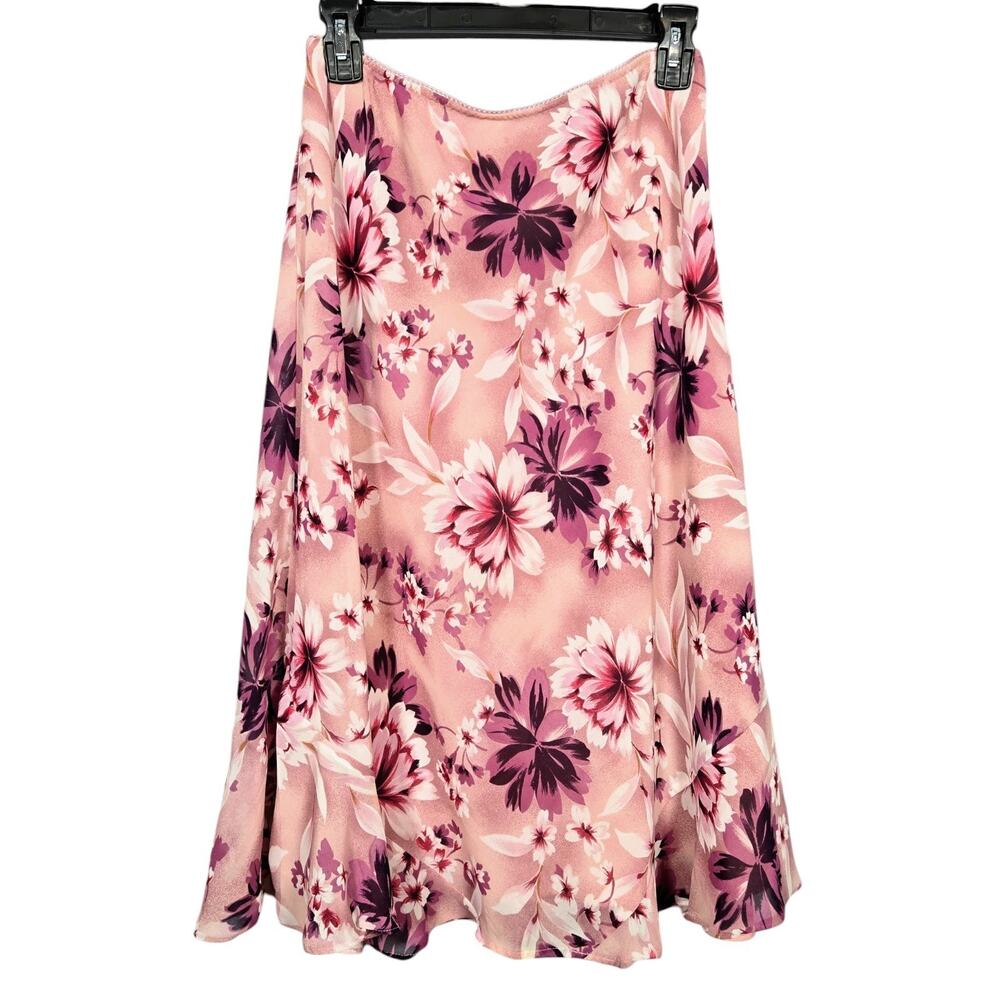 Vtg Notations Pink Floral Skirt Size M Tropical Midi Beach Fairy Sheer Y2K